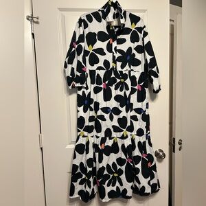 Maeve x Anthropologie: Floral Black and White Dress with Multicolor Accents